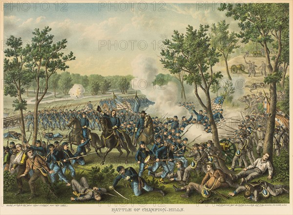The Battle of Champion Hills, 1887, Unknown Artist, published by Kurz and Allison (American, founded in Chicago, 1880), United States, Color lithograph on off-white wove paper, 448 x 635 mm (image, sight), 480 x 650 mm (sheet, sight)