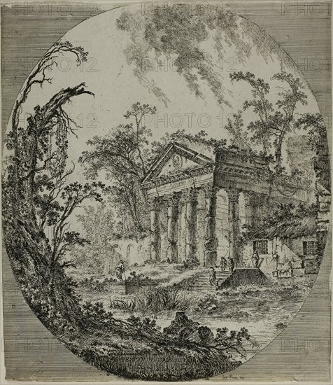 Temple of Augustus, n.d., Attributed to Jean-Baptiste Le Prince, French, 1734-1781, France, Etching on ivory laid paper, 261 × 232 mm (image/sheet, trimmed within platemark)