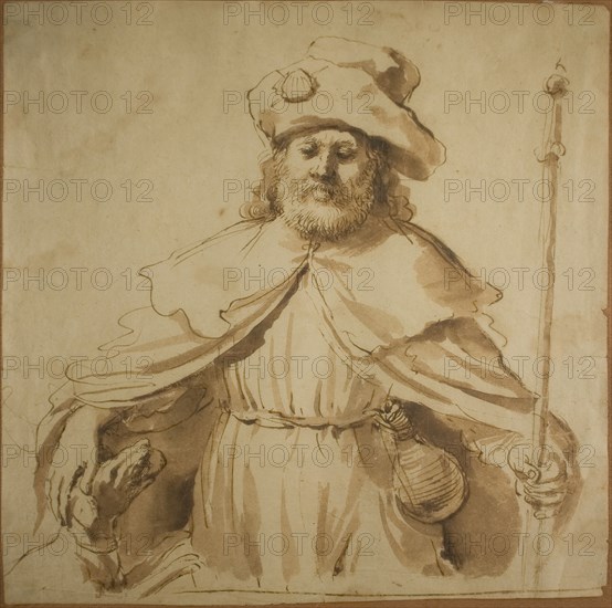 Saint Roch, n.d., Giovanni Francesco Barbieri, called Il Guercino, Italian, 1591–1666, Italy, Pen and brown iron gall ink with brush and brown wash on cream laid paper, tipped to brown wove paper, 268 x 272 mm (primary support, sight), 290 x 290 mm (secondary support, sight)