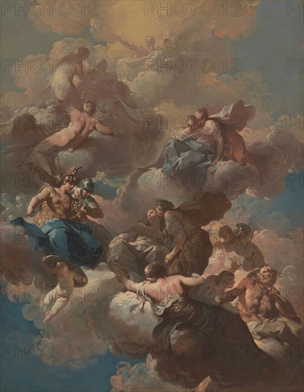 Sketch for a Ceiling Fresco, c. 1740, Giovanni Domenico Ferretti da Imola, Italian, 1692-1768, Oil on canvas, 25 5/8 × 19 15/16 in. (65 × 50.8 cm)