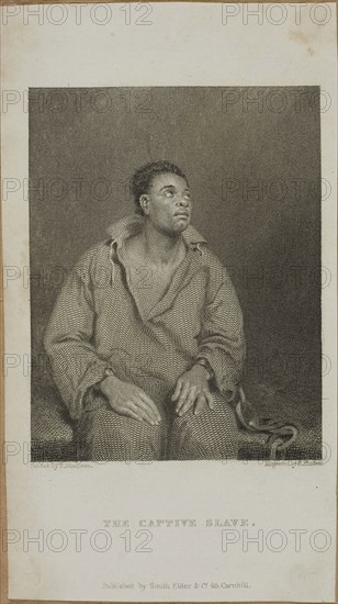 The Captive Slave, published 1827, Edward Finden (English, 1791-1857), after John Simpson (English, 1782-1847), published by Smith Elder and Company (English, 19th century), United Kingdom, Engraving on cream wove paper, tipped onto brown wove paper, 85 x 66 mm (image/plate), 137 x 78 mm (sheet)