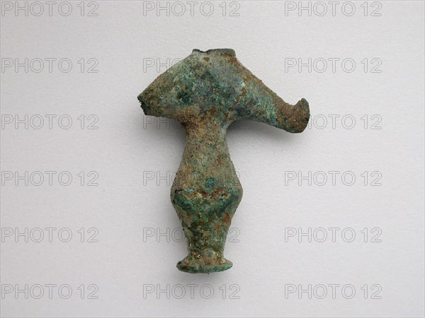 Biconical Bead with Bird, Geometric Period (800–700 BC), Greek, Thessaly, Greece, Bronze, 4.3 × 3.3 × 1.1 cm (1 11/16 × 1 1/4 × 3/8 in.)