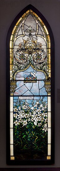 Lilies (Corey Memorial Window), 1892/95, Tiffany Glass and Decorating Company, American, 1892–1902, Corona, New York, Leaded Favrile glass, 414 × 82.6 cm (163 × 32 1/2 in.)