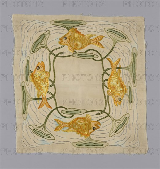 Pillow Cover, c. 1890, Possibly England, England, Cotton, warp-float faced 'S' twill weave, embroidered with silk in stem and long and short stitches, painted, 49.5 × 52.7 cm (19 1/2 × 20 3/4 in.)