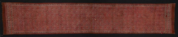Ceremonial Cloth (Sacred Heirloom Textile), Possibly 15th/16th century, India, Gujarat, India, Cotton, plain weave, block-printed resist, mordant dyed, 524.5 x 97.8 cm (206 1/2 x 38 1/2 in.)