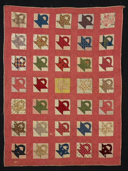 Crib Quilt, 19th century, United States, Cotton, plain weaves, mostly printed and 2:2 Z twill weaves, printed, pieced, appliquéd with cotton, plain weave, printed, quilted, backed and edged with cotton, plain weave, printed, 108 x 80 cm (42 ½ x 31 1/2 in.)