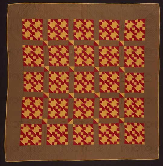 Bedcover (Jacobs Ladder quilt), 19th century, United States, Cotton, plain weaves, pieced, quilted, backed with cotton, plain weave, edged with cotton, plain weave, 190.8 x 186.4 cm (75 1/8 x 73 3/8 in.)