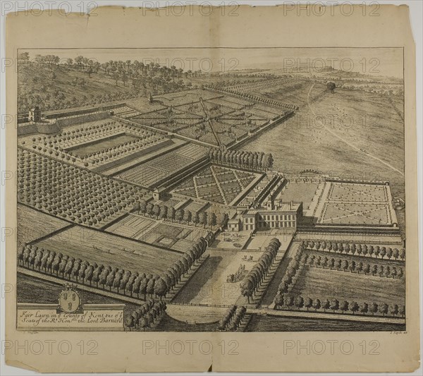 Fair Lawn in the County of Kent, plate 49 from Britannia Illustrata, published 1707, Jan Kip (Dutch, c. 1653-1722), after Leonard Knyff (Dutch, 1650-1721), published by David Mortier (French, 1673-1728), Netherlands, Etching, with engraving, in black on cream laid paper, 344 x 470 mm (image), 351 x 479 mm (plate), 444 x 501 mm (sheet)