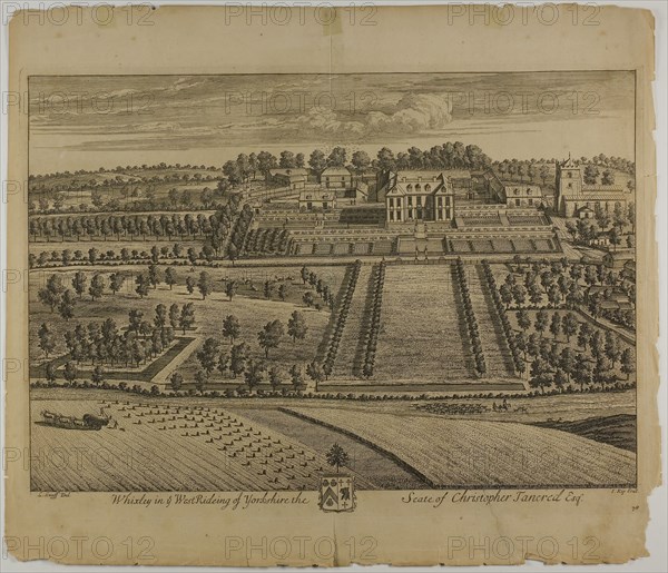 Whixley, plate 78 from Britannia Illustrata, published 1707, Jan Kip (Dutch, c. 1653-1722), after Leonard Knyff (Dutch, 1650-1721), published by David Mortier (French, 1673-1728), Netherlands, Etching and engraving in black on cream laid paper, 330 x 480 mm (image), 358 x 494 mm (plate), 445 x 517 mm (sheet)
