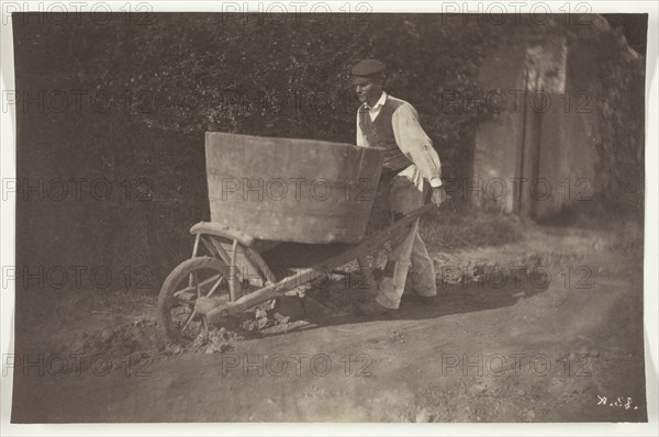 Male Peasant with Wheelbarrow, 1870, Giraudon’s Artist, French, active c. 1875–1880, France, Albumen print, 10.1 × 17 cm (image/paper)