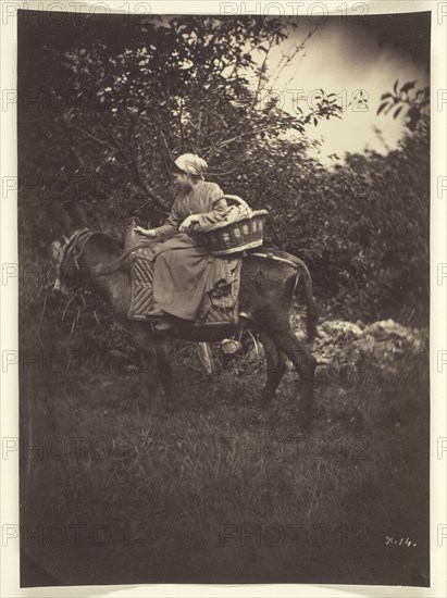 Female Peasant Riding Donkey, 1870, Giraudon’s Artist, French, active c. 1875–1880, France, Albumen print, 17.2 × 12.4 cm (image/paper)
