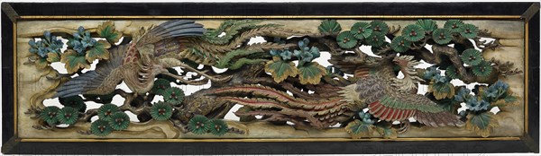 One of a Pair of Ramma (Transom) Panels from the Hooden, 1893, Takamura Koun, Japanese, 1852-1934, Japan, Wood with polychrome, 95 × 280 × 20 cm (37 1/4 × 110 1/4 × 7 7/8 in.)