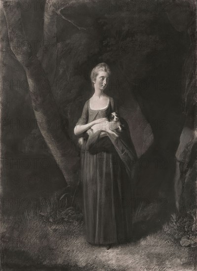 Miss Cunningham Holding Her King Charles Spaniel, 1770, Robert Healy, Irish, 1743-1771, Ireland, Black chalk, charcoal, and gouache, with stumping, scratching, and erasing, heightened with white chalk, on ivory laid paper, laid down, 584 x 422 mm