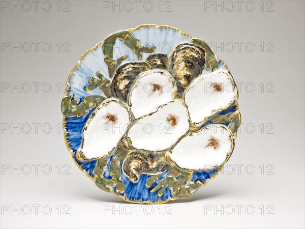 Oyster Plate, designed 1879, produced 1880/87, Designed by Theodore Russell Davis, American, 1840–1894, Made by Haviland & Co., Limoges, France, founded 1842, United States, Porcelain, enamel, and gilding, Diam: 22.2 cm (8 3/4 in.)