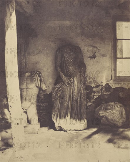 Lapidary Deposit in the Cherchell Museum, Algeria (Musée de Cherchell Algérie Dépôt Lapidaire), 1856, John Beasly Greene, American, born France, 1832–1856, United States, Salted paper print, 28.4 x 22.9 cm (image/paper), 61.9 x 47.3 cm (mount)