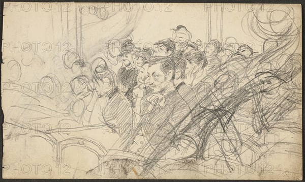 Audience at a Parisian Theatre I, c. 1885, Giovanni Boldini, Italian, 1842-1931, Italy, Graphite on cream wove paper, 89 x 151 mm