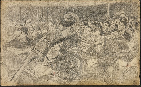 Audience at a Parisian Theatre II, c. 1885, Giovanni Boldini, Italian, 1842-1931, Italy, Graphite on cream wove paper, 92 x 150 mm