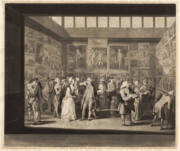 The Exhibition of the Royal Academy of Painting in the Year 1771, published May 20, 1772, Richard Earlom (British, 1743-1822), after Michel Vincent Brandoin, called l’Anglais (Swiss, 1733-1790), England, Mezzotint in black on cream laid paper, 430 × 560 mm (image), 472 × 562 mm (plate), 484 × 575 mm (sheet)