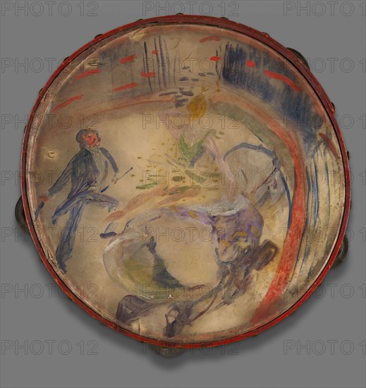 Au Cirque: Écuyère, 1888, Henri de Toulouse-Lautrec, French, 1864-1901, France, Tambourine with oil on vellum painting, Diameter: 10 1/2 in. (26.7 cm)