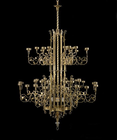 Chandelier, 1852, England, Augustus Welby Northmore Pugin (English, 1812-1852), Manufactured by John Hardman and Company (Birmingham, founded 1838), England, Brass and enamels, 304.8 × 182.9 cm (120 × 72 in.)