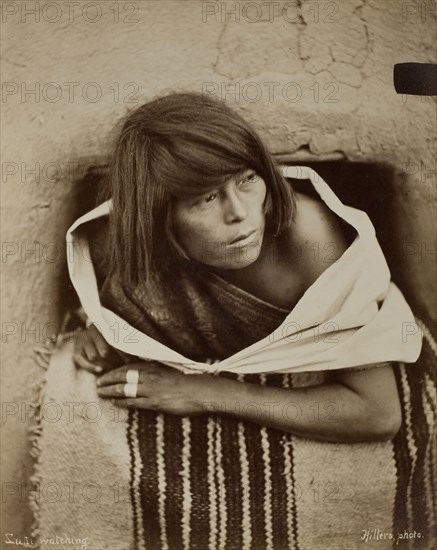 Zuni, Watching, 1879/81, John K. Hillers, American, born in Germany, 1843–1925, United States, Albumen print, 23 x 18.3 cm (image/paper), 38.4 x 33.1 cm (mount)