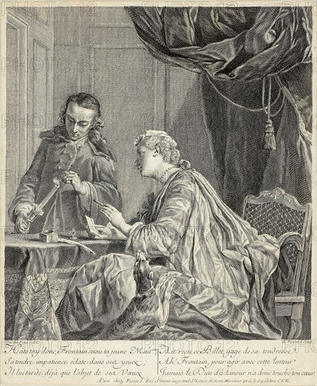 Woman Sealing a Letter, 1738, Étienne Fessard (French, 1714-1777), after Jean Baptiste Siméon Chardin (French, 1699-1779), France, Engraving in black on cream laid paper, 248 × 230 mm (image), 285 × 237 mm (sheet, trimmed within platemark)