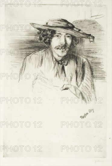 Whistler with a Hat, 1859, James McNeill Whistler, American, 1834-1903, United States, Drypoint with light plate tone on thin ivory Japanese paper, 226 x 151 mm (image/plate), 246 x 170 mm (sheet)