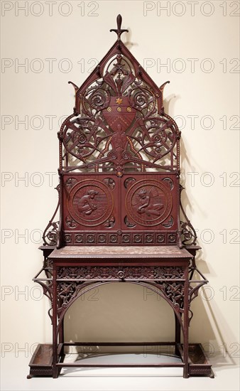Hall Stand, c. 1870, Christopher Dresser (English, born Scotland, 1834-1904), Manufactured by Coalbrookdale Company of Ironbridge (English, founded 1756/62), England, Coalbrookdale, Cast iron and marble, 230 × 112 × 51 cm (90 1/2 × 44 × 20 in.)