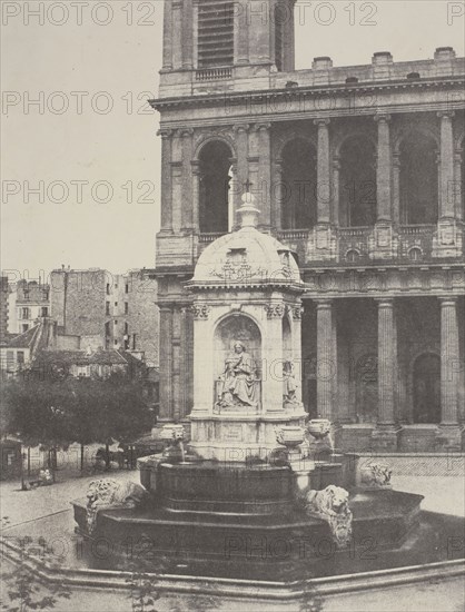 Fountain at St. Sulpice, 1851, Charles Marville, French, 1813–1879, France, Salted paper print, 20.7 × 15.8 cm (image/paper), 21.8 × 16.7 cm (first mount), 49.4 × 39.3 cm (second mount)