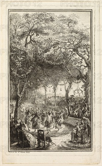 The Dance at Auteuil, 1761, Gabriel de Saint-Aubin, French, 1724-1780, France, Etching in black on ivory laid paper, 132 × 79 mm (image), 140 × 83 mm (plate), 152 × 93 mm (sheet)