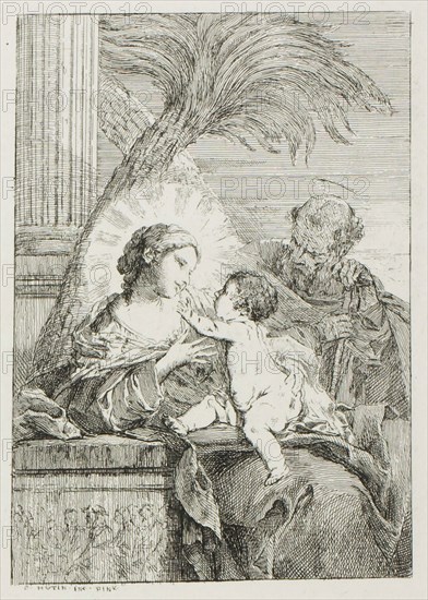 Rest of the Holy Family in Egypt, 1764, Charles-François Hutin, French, 1715-1776, France, Etching in black on off-white laid paper, 149 × 105 mm (image), 213 × 158 mm (plate), 221 × 170 mm (sheet)