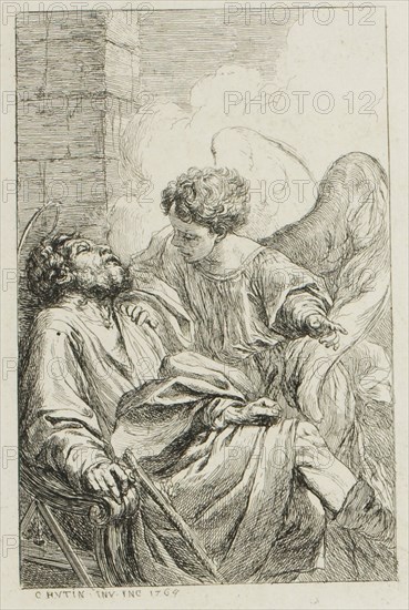 The Vision of St. Joseph in Egypt, 1764, Charles-François Hutin, French, 1715-1776, France, Etching in black on cream laid paper, 130 × 86 mm (image), 182 × 122 mm (plate), 223 × 161 mm (sheet)
