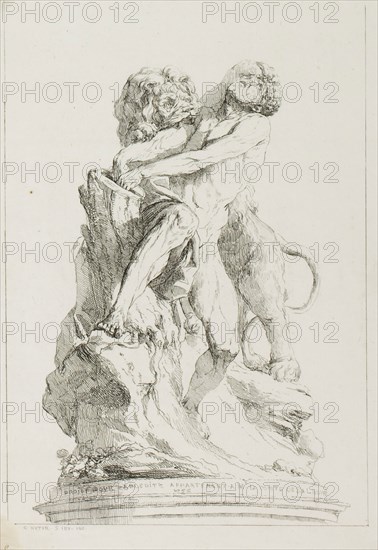 Milo of Croton, 1764, Charles-François Hutin, French, 1715-1776, France, Etching in black on off-white laid paper, 203 × 139 mm (image), 228 × 155 mm (plate), 234 × 164 mm (sheet)