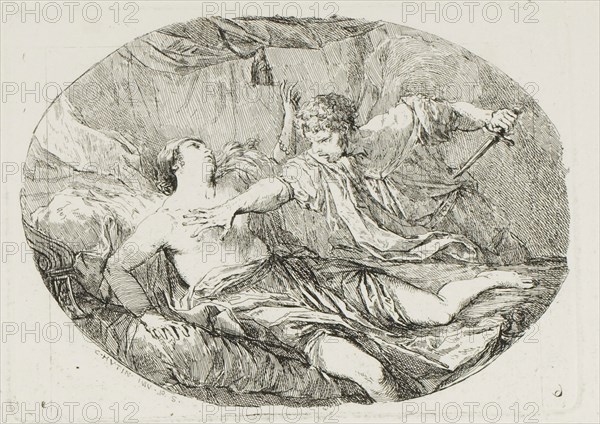 Tarquin and Lucretia, 1764, Charles-François Hutin, French, 1715-1776, France, Etching in black on off-white laid paper, 118 × 164 mm (image), 122 × 169 mm (plate), 164 × 208 mm (sheet)