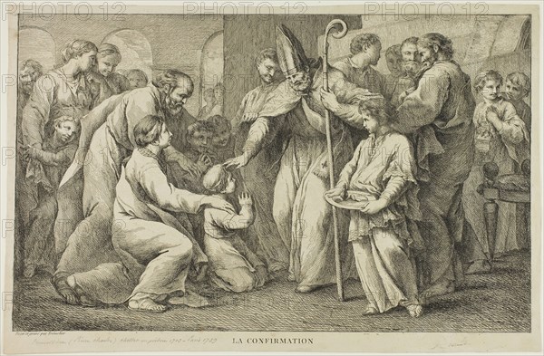 The Confirmation, n.d., Pierre Charles Trémolières, French, 1703-1739, France, Etching in black on cream laid paper, 262 × 425 mm (image), 288 × 440 mm (sheet, trimmed within plate mark)