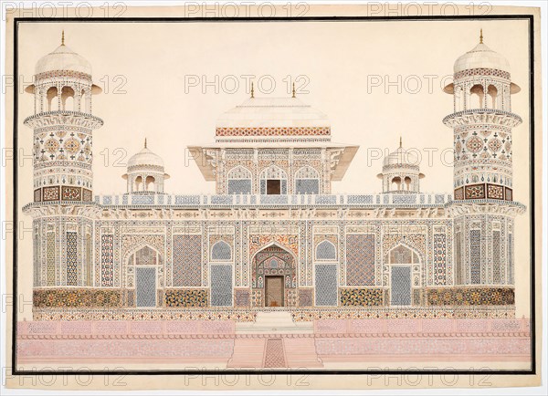 I’timad-ud-Daula’s Tomb at Agra, c. 1820, India, Agra, India, Watercolor on paper watermarked J. Whatman with pencil, pen, ink and gold, 51 × 74 cm  (21.1 × 29.1 in.)