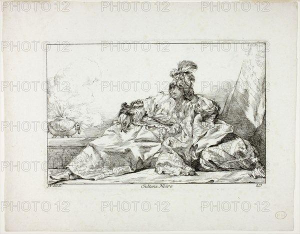 Sultane Noire, plate 27 from Caravanne du Sultan à la Mecque, 1748, Joseph Marie Vien, French, 1716-1809, France, Etching on ivory laid paper, 127 × 197 mm (image), 135 × 203 mm (plate), 208 × 266 mm (sheet)