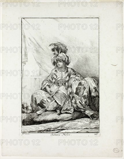 Sultane Noire, plate 28 from Caravanne du Sultan à la Mecque, 1748, Joseph Marie Vien, French, 1716-1809, France, Etching on ivory laid paper, 197 × 132 mm (image), 215 × 136 mm (plate), 265 × 206 mm (sheet)