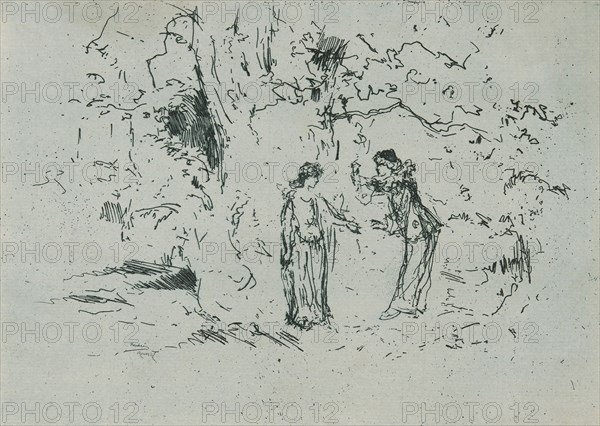 The Pastoral Play, 1888, Theodore Roussel, French, worked in England, 1847-1926, England, Etching with foul biting in blue-green on ivory laid paper, 159 × 218 mm (image/plate), 165 × 213 mm (sheet, with signature tab)