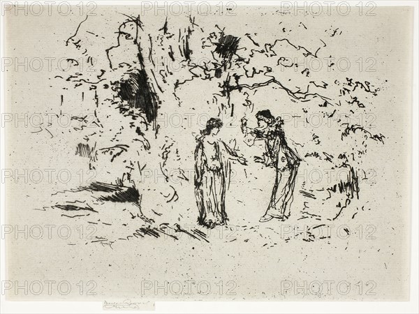 The Pastoral Play, 1888, Theodore Roussel, French, worked in England, 1847-1926, England, Etching in black on ivory laid paper, 125 × 190 mm (image), 159 × 218 mm (plate), 165 × 216 mm (sheet)