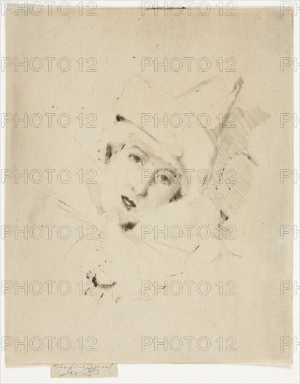 Pierrot, Portrait of the Lady A. C., 1888, Theodore Roussel, French, worked in England, 1847-1926, England, Drypoint in black on cream wove paper, 75 × 80 mm (image), 118 × 94 mm (plate), 122 × 95 mm (sheet, with signature tab)