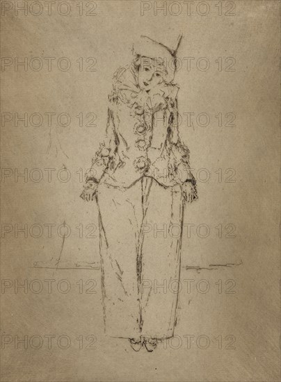 Pierrot en Pied, Portrait of the Lady A. C., 1888, Theodore Roussel, French, worked in England, 1847-1926, England, Etching in brown with plate tone on cream laid paper, 205 × 140 (image), 251 × 190 mm (plate), 254 × 190 mm (sheet, with signature tab)