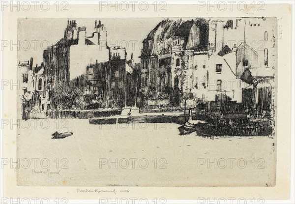 Chelsea Palaces (Black and White Version), 1888–89, Theodore Roussel, French, worked in England, 1847-1926, England, Etching in black on cream wove paper, 56 × 12 mm (image), 79 × 120 mm (plate), 90 × 132 mm (sheet)