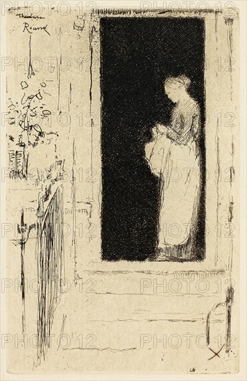 Penelope, A Doorway Chelsea, 1888–89, Theodore Roussel, French, worked in England, 1847-1926, England, Etching in black on cream laid paper, 108 × 69 mm (image/plate), 332 × 243 mm (sheet)