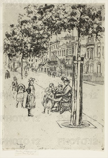Chelsea Children, Chelsea Embankment, 1889, Theodore Roussel, French, worked in England, 1847-1926, England, Etching in black on cream laid paper, 161 × 131 mm (image), 190 × 131 mm (plate), 198 × 131 mm (sheet, with signature tab)