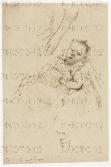 Portrait of Margery Chambers, Aged Ten Weeks, 1890, Theodore Roussel, French, worked in England, 1847-1926, England, Drypoint in light black on cream laid paper, 125 × 88 mm (image), 151 × 100 mm (plate/sheet)
