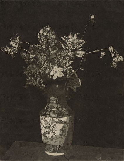 L’Agonie des Fleurs (Black and White Version), 1890–95, Theodore Roussel, French, worked in England, 1847-1926, England, Etching, softground, and aquatint in black on cream wove imitation Japanese paper, 445 × 346 mm (image), 452 × 348 mm (plate), 482 × 369 mm (sheet)