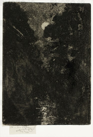 Trees in Moonlight, 1890–1900, Theodore Roussel, French, worked in England, 1847-1926, England, Soft ground etching in black on ivory laid paper, 99 × 70 mm (image/plate), 105 × 70 mm (sheet)