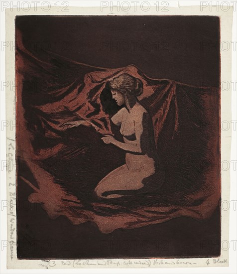 Embers Glow, 1890–97, Theodore Roussel, French, worked in England, 1847-1926, England, Color etching and aquatint on ivory (laid) Japanese paper, 251 × 211 mm (image/plate), 271 × 234 mm (sheet)