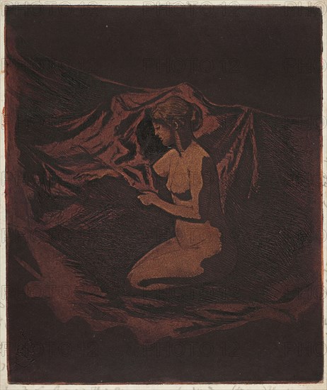 Embers Glow, 1890–97, Theodore Roussel, French, worked in England, 1847-1926, England, Color etching and aquatint on cream (laid) Japanese paper, 251 × 211 mm (image/plate), 274 × 234 mm (sheet)